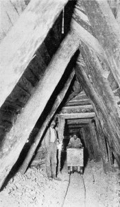 Timber bracing used in early underground mines